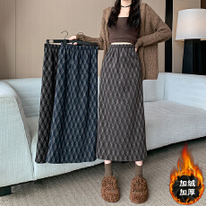 批发韩版时尚格子加绒加厚半身裙女2025冬新款显瘦包臀裙a字直筒裙子