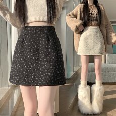批发实拍2025秋冬韩版碎花毛呢<b class='q'>半身裙</b>女高腰显瘦防走光A<b class='q'>字</b>包臀短<b class='q'>裙</b>