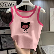 批发1*1纯棉高弹力女童撞色背心夏季新款多巴胺百搭时尚无袖上衣