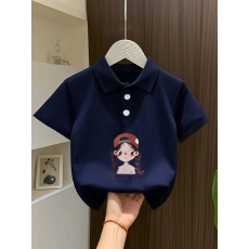 批发女童短袖上衣夏季装新款卡通印花polo衫洋气休闲宽松半袖上衣