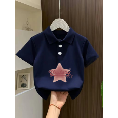 批发女童短袖上衣夏季装新款卡通印花polo衫洋气休闲宽松半袖上衣