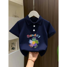 批发女童短袖上衣夏季装新款卡通印花polo衫洋气休闲宽松半袖上衣