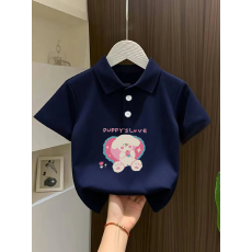 批发女童短袖上衣夏季装新款卡通印花polo衫洋气休闲宽松半袖上衣