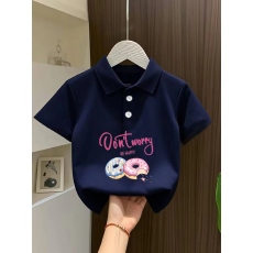 批发女童短袖上衣夏季装新款卡通印花polo衫洋气休闲宽松半袖上衣