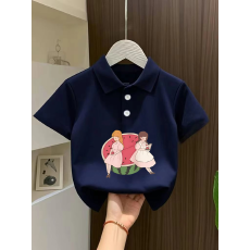 批发女童短袖上衣夏季装新款卡通印花polo衫洋气休闲宽松半袖上衣