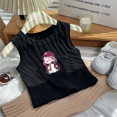 批发1*1纯棉高弹力<b class='q'>儿童</b><b class='q'>背心</b>夏季新款趣味洋气休闲百搭无袖上衣