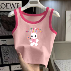 批发1*1纯棉高弹力女童撞色背心<b class='q'>夏</b>季新款多巴胺百搭时尚无袖上衣