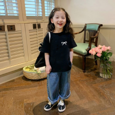 批发纯棉女童短袖t恤<b class='q'>夏</b>装新款圆领印花时尚百搭薄款短袖上衣