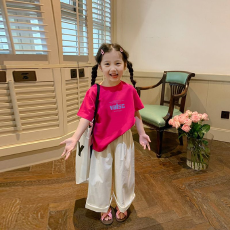 批发纯棉女童短袖t恤<b class='q'>夏</b>装新款圆领印花时尚百搭薄款短袖上衣