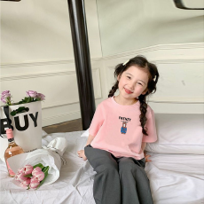 批发纯棉女童短袖t恤<b class='q'>夏</b>装新款圆领印花时尚百搭薄款短袖上衣