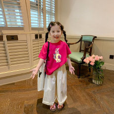 批发纯棉女童短袖t恤<b class='q'>夏</b>装新款圆领印花时尚百搭薄款短袖上衣