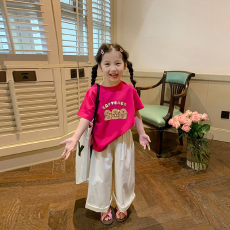 批发纯棉女童短袖t恤<b class='q'>夏</b>装新款圆领印花时尚百搭薄款短袖上衣