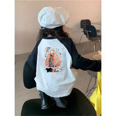 批发纯棉女童插肩长袖T恤<b class='q'>秋</b>装新款儿童宽松洋气T恤拼色百搭上衣