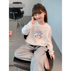 批发纯棉 带螺纹袖口女童长袖T恤<b class='q'>秋</b>装新款儿童洋气圆领百搭t恤