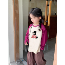 批发纯棉<b class='q'>女童</b>插肩<b class='q'>长袖</b><b class='q'>T</b><b class='q'>恤</b>秋装新款儿童宽松洋气拼色百搭上衣ins