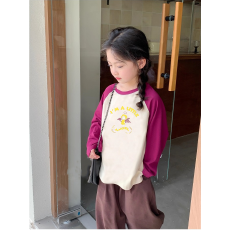 批发纯棉<b class='q'>女童</b>插肩<b class='q'>长袖</b><b class='q'>T</b><b class='q'>恤</b>秋装新款儿童宽松洋气拼色百搭上衣ins