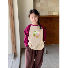 批发纯棉<b class='q'>女童</b>插肩<b class='q'>长袖</b><b class='q'>T</b><b class='q'>恤</b>秋装新款儿童宽松洋气拼色百搭上衣ins