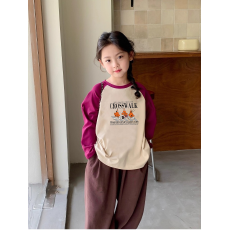 批发纯棉<b class='q'>女童</b>插肩<b class='q'>长袖</b><b class='q'>T</b><b class='q'>恤</b>秋装新款儿童宽松洋气拼色百搭上衣ins
