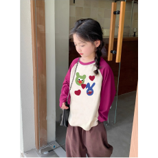 批发纯棉<b class='q'>女童</b>插肩<b class='q'>长袖</b><b class='q'>T</b><b class='q'>恤</b>秋装新款儿童宽松洋气拼色百搭上衣ins