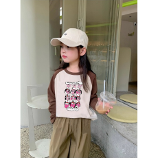 批发纯棉女童插肩长袖<b class='q'>T</b><b class='q'>恤</b>秋装新款<b class='q'>儿童</b>宽松洋气<b class='q'>T</b><b class='q'>恤</b>拼色百搭上衣