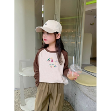 批发纯棉女童插肩长袖<b class='q'>T</b><b class='q'>恤</b>秋装新款<b class='q'>儿童</b>宽松洋气<b class='q'>T</b><b class='q'>恤</b>拼色百搭上衣