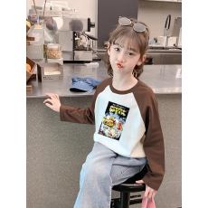 批发纯棉女童插肩长袖<b class='q'>T</b><b class='q'>恤</b>秋装新款<b class='q'>儿童</b>宽松洋气<b class='q'>T</b><b class='q'>恤</b>拼色百搭上衣