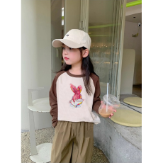 批发纯棉女童插肩长袖<b class='q'>T</b><b class='q'>恤</b>秋装新款<b class='q'>儿童</b>宽松洋气<b class='q'>T</b><b class='q'>恤</b>拼色百搭上衣
