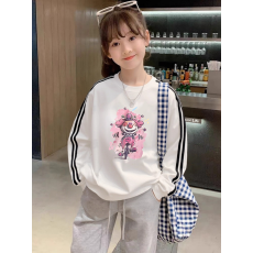 批发纯棉儿童<b class='q'>长袖</b><b class='q'>T</b><b class='q'>恤</b>秋季新款男女童潮牌三条杠百搭洋气上衣