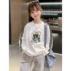 批发纯棉儿童<b class='q'>长袖</b><b class='q'>T</b><b class='q'>恤</b>秋季新款男女童潮牌三条杠百搭洋气上衣