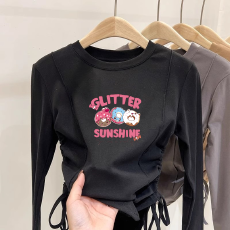 批发德绒女童不规则抽绳德绒打底衫秋冬儿童<b class='q'>宝宝</b>加厚内搭秋装上衣