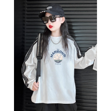 批发纯棉儿童<b class='q'>长袖</b><b class='q'>T</b><b class='q'>恤</b>秋季新款男女童潮牌三条杠百搭洋气上衣