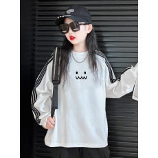 批发纯棉儿童<b class='q'>长袖</b><b class='q'>T</b><b class='q'>恤</b>秋季新款男女童潮牌三条杠百搭洋气上衣