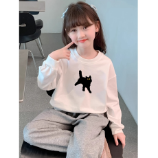 批发纯棉 带螺纹袖口女童长袖T恤秋装新款儿童洋气圆领百搭t恤