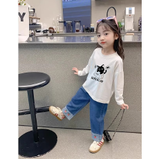 批发纯棉女童<b class='q'>长</b>袖T恤秋季新款韩版儿童洋气<b class='q'>宝宝</b>时髦百搭上衣