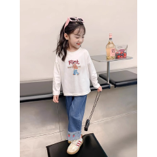 批发纯棉女童<b class='q'>长</b>袖T恤秋季新款韩版儿童洋气<b class='q'>宝宝</b>时髦百搭上衣
