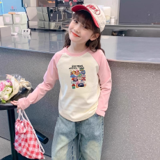 批发纯棉<b class='q'>女童</b>插肩<b class='q'>长袖</b><b class='q'>T</b><b class='q'>恤</b>秋装新款儿童宽松洋气<b class='q'>T</b><b class='q'>恤</b>拼色百搭上衣