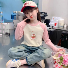批发纯棉<b class='q'>女童</b>插肩<b class='q'>长袖</b><b class='q'>T</b><b class='q'>恤</b>秋装新款儿童宽松洋气<b class='q'>T</b><b class='q'>恤</b>拼色百搭上衣