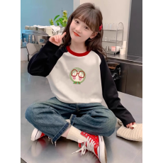 批发纯棉<b class='q'>女童</b>插肩<b class='q'>长袖</b><b class='q'>T</b><b class='q'>恤</b>秋装新款儿童宽松洋气<b class='q'>T</b><b class='q'>恤</b>拼色百搭上衣