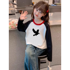 批发纯棉<b class='q'>女童</b>插肩<b class='q'>长袖</b><b class='q'>T</b><b class='q'>恤</b>秋装新款儿童宽松洋气<b class='q'>T</b><b class='q'>恤</b>拼色百搭上衣
