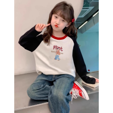 批发纯棉<b class='q'>女童</b>插肩<b class='q'>长袖</b><b class='q'>T</b><b class='q'>恤</b>秋装新款儿童宽松洋气<b class='q'>T</b><b class='q'>恤</b>拼色百搭上衣