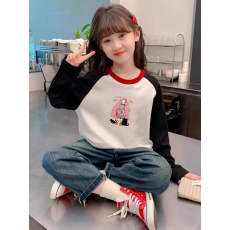 批发纯棉<b class='q'>女童</b>插肩<b class='q'>长袖</b><b class='q'>T</b><b class='q'>恤</b>秋装新款儿童宽松洋气<b class='q'>T</b><b class='q'>恤</b>拼色百搭上衣