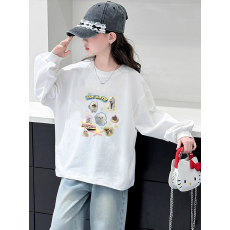 批发纯棉 带螺纹袖口女童长袖T恤秋装新款儿童洋气圆领百搭t恤