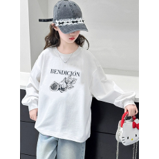 批发纯棉 带螺纹袖口女童长袖T恤秋装新款儿童洋气圆领百搭t恤