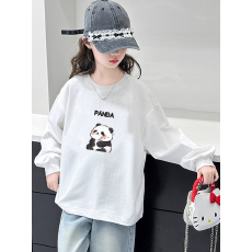 批发纯棉 带螺纹袖口女童长袖T恤秋装新款儿童洋气圆领百搭t恤