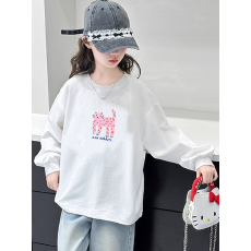 批发纯棉 带螺纹袖口女童长袖T恤秋装新款儿童洋气圆领百搭t恤