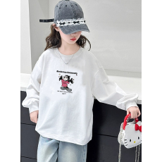 批发纯棉 带螺纹袖口女童长袖T恤秋装新款儿童洋气圆领百搭t恤