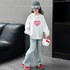 批发纯棉 带螺纹袖口女童长袖T恤秋装新款儿童洋气圆领百搭t恤