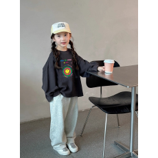 批发纯棉 带螺纹袖口女童长袖T恤秋装新款儿童洋气圆领百搭t恤