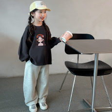 批发纯棉 带螺纹袖口女童长袖T恤秋装新款儿童洋气圆领百搭t恤