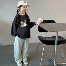 批发纯棉 带螺纹袖口女童长袖T恤秋装新款儿童洋气圆领百搭t恤